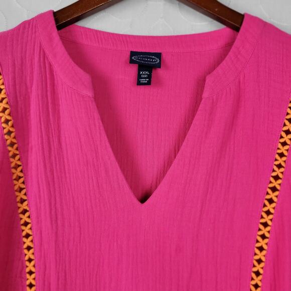 Scoop Womens Dress Sz 3XL Bright Pink 3/4 Sleeve Lace Detail Tiered Mini Belted‎ - Picture 4 of 14